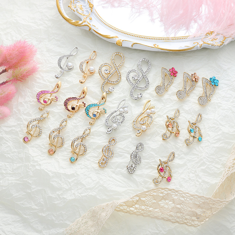 Ins musical note Music logo diamond brooch high-end women's elegant luxury all-match elegant sweater suit pin