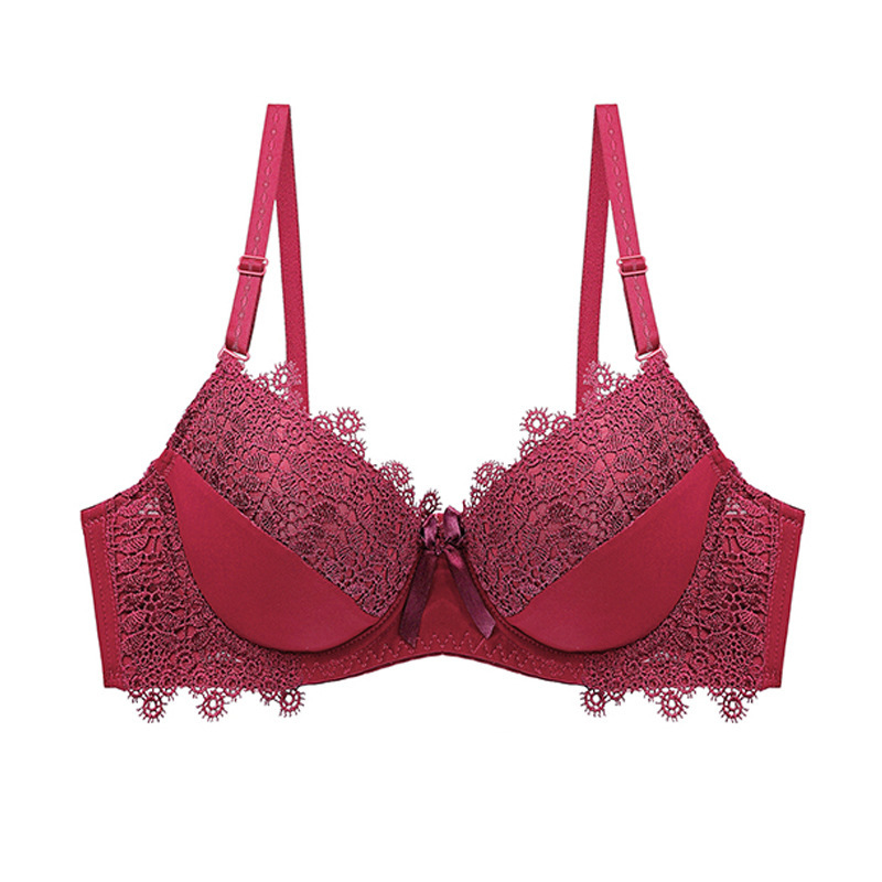 Factory direct solid color lace thin cup bra Europe and the United States AB cup sexy gathered cross-border underwear Amazon wish