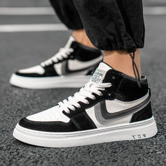 Men's sneakers, autumn and winter Air Force One men's shoes, high-top sports shoes, men's color matching AJ warm plus velvet casual trendy shoes for men