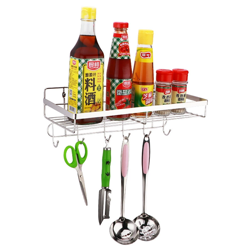 Factory wholesale rack stainless steel seasoning rack free punch kitchen bathroom to organize storage shelf wall -mounted shelves