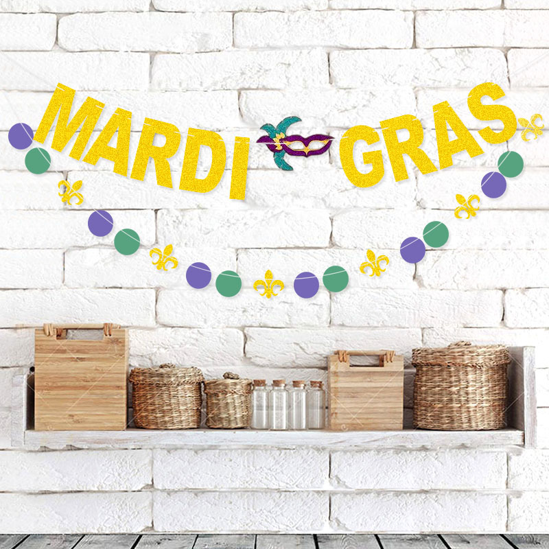 Suministro directo de fábrica europeo y americano San Patricio carnaval decoración cadena redonda bandera Mardi Gras Glitter Garland