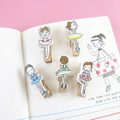 Wholesale wooden clips, small wooden clips, wooden clips, cartoon ballet girl, wooden clips, cute dancing girl style, colorful