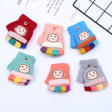 秋冬季宝宝卡通手套保暖创意卡通提花男女童半指手套翻盖儿童手套