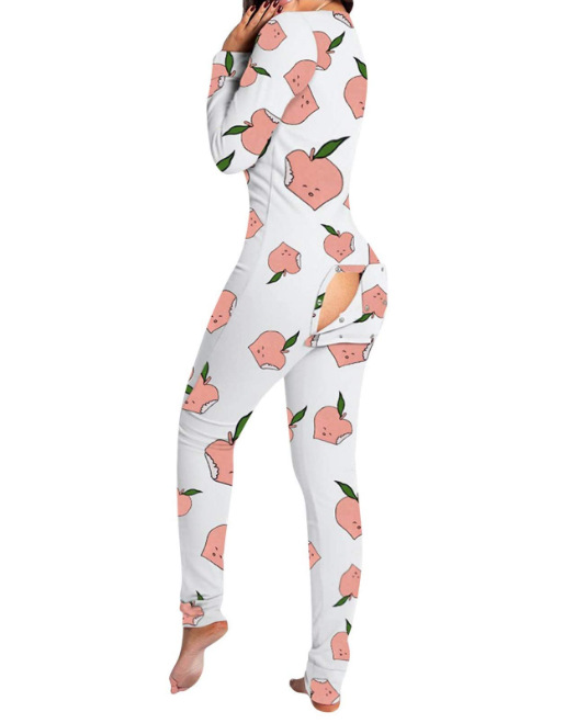 2021 estación independiente Amazon nuevo mono botón impreso botón funcional Flip pijamas para adultos