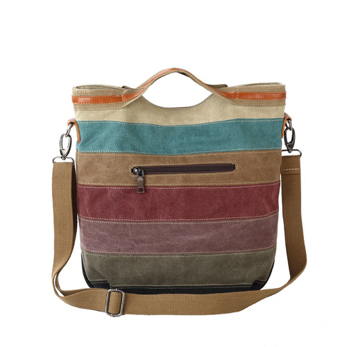 Contrast color women's canvas bag Colorful stitching canvas bag Shoulder handheld crossbody bag