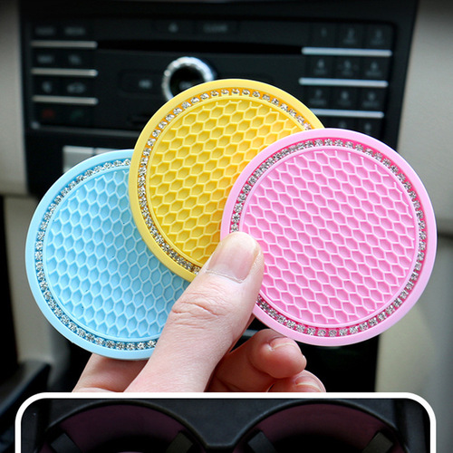 Creative grid honeycomb cross-border Amazon car water coaster multifunctional car storage with rhinestone anti-slip mat