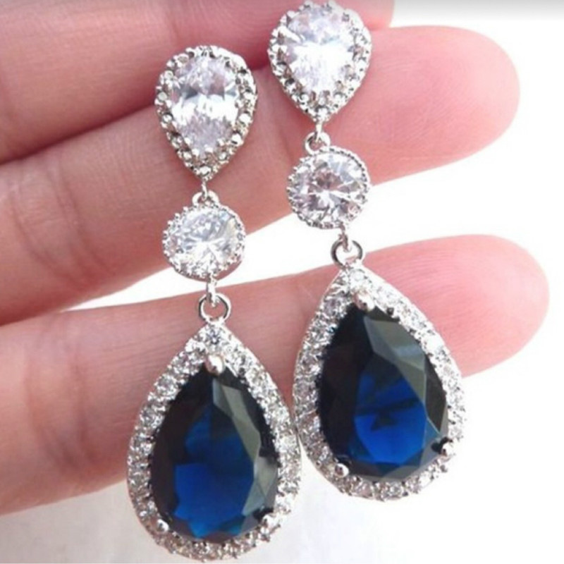 Chenrui cross-border wish hot sale earrings women's shiny crystal sapphire earrings fashion women's earrings factory direct sales