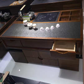 火烧石功夫茶几 现代简约茶艺台带电磁炉办公储物泡茶台阳台桌