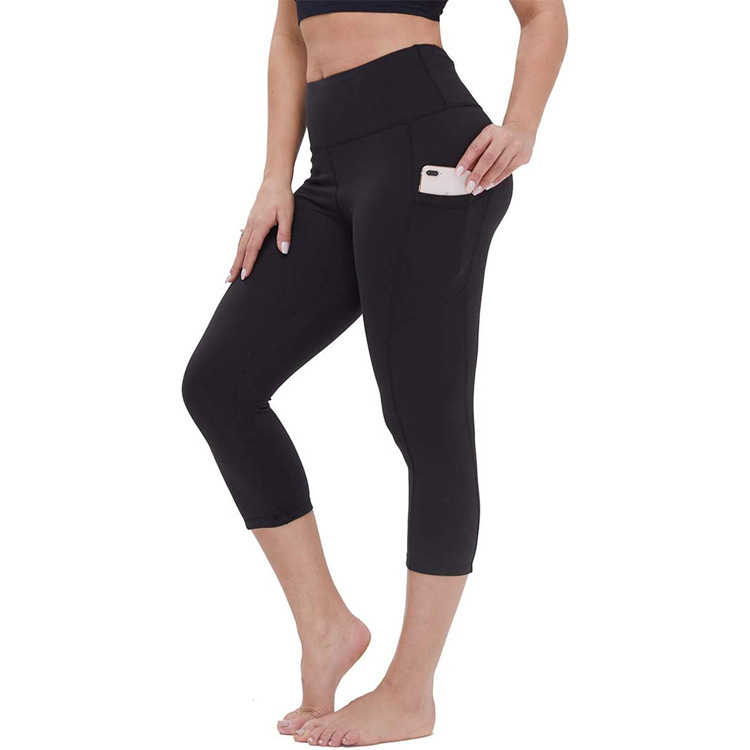 Cross-border Hot Cropped High Waist Solid Color Yoga Pants Women's Skin-friendly Comfortable Waist Hip-lifting Sports Fitness European and American Fashion