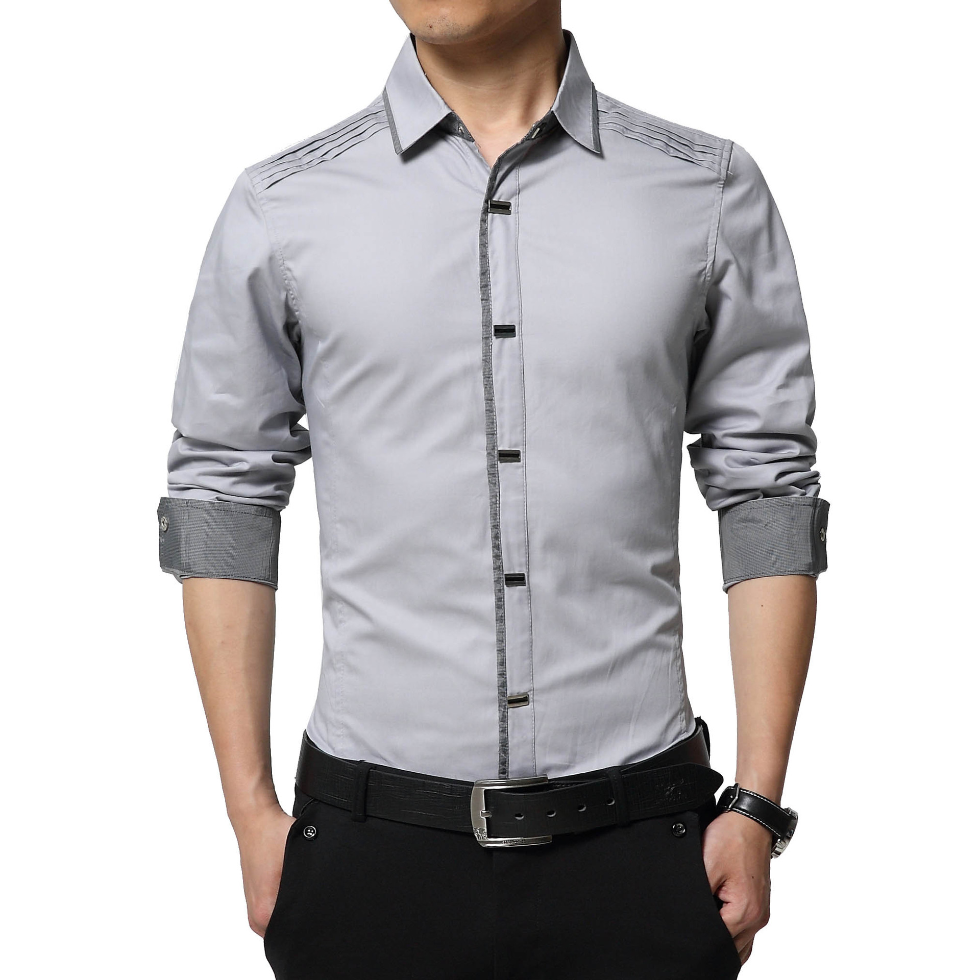 Otoño nueva camisa de manga larga de algodón de moda masculina camisa de manga larga camisa de color sólido Delgado moda casual de los hombres