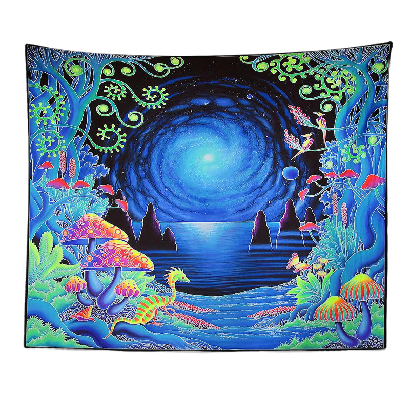 Cross-Border Hot-Selling Peach Skin Brushed Cloth Tapestry Hot-Selling Painted Mushroom Background Cloth Tapestry Hanging Cloth Sofa Underwater