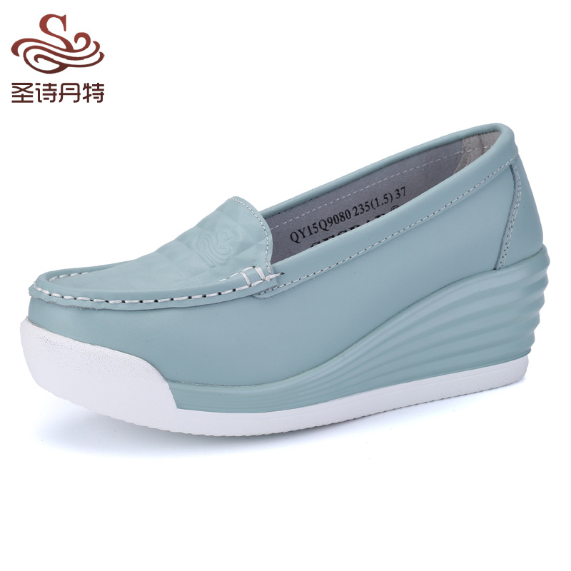 Zapatos de plataforma transfronteriza Cuatro Estaciones cómodas mamá zapatos de vaca mejorada zapatos de enfermera zapatos casuales zapatos blancos cuña zapatos de mujer