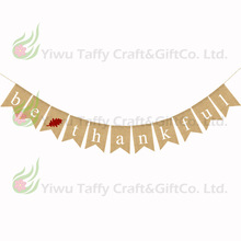 厂家直供 感恩节派对装饰亚麻拉旗 BE THANKFUL麻布燕尾旗