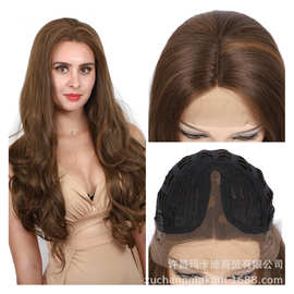 假发欧美外贸假 Front lace wigs 棕色合成假发大波浪长卷发头套