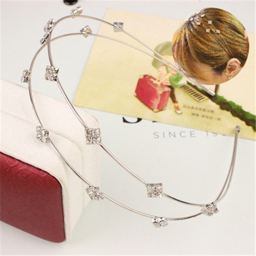 Exquisita doble fila rhinestone diadema cuadrada estilo coreano diadema fábrica al por mayor entrega de una sola pieza