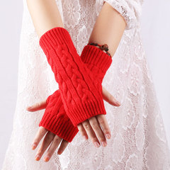 Cross-border woolen gloves for autumn and winter—8-character cable-knit half-finger gloves with wrist wraps, featuring the trendy European and American open-finger design.