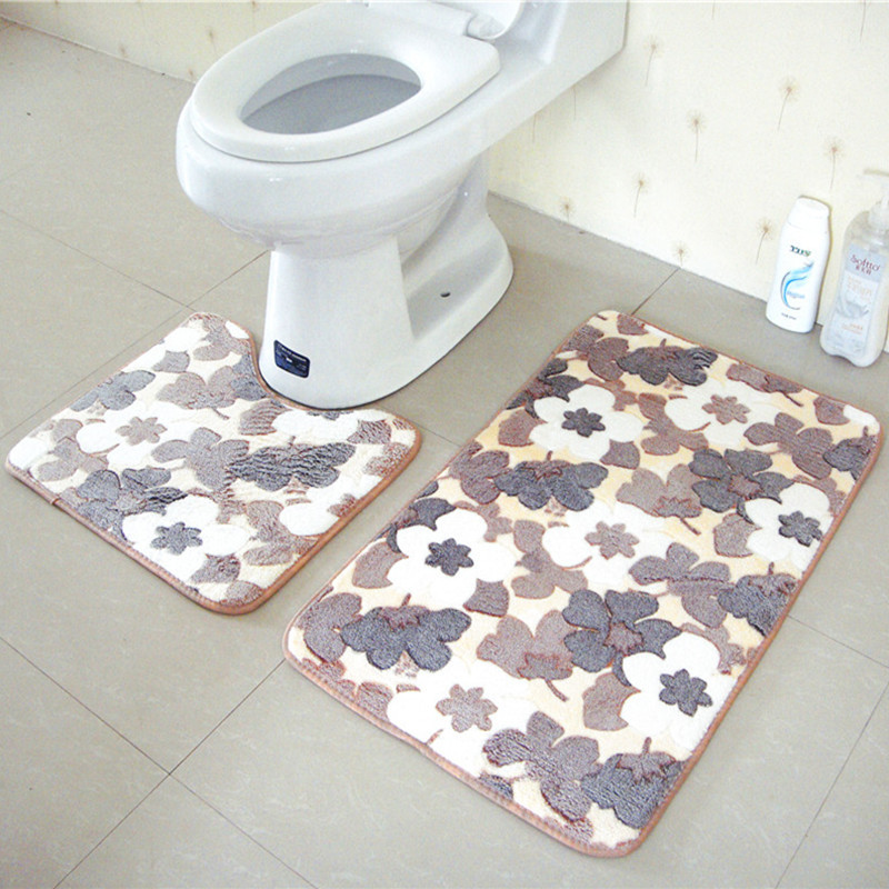En stock grueso coral vellón Baño de dos piezas de baño antideslizante alfombra de baño alfombra de piso puerta mat