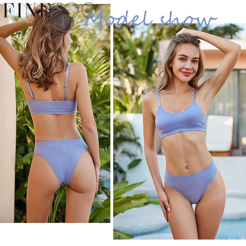 FINETOO women's seamless vest and thong fitness bra suit adjustable shoulder strap three-layer plus Jersey