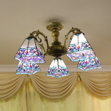 厂家批发简欧式小户型客厅卧室书房蒂凡尼玻璃铁艺四方多头吸顶灯