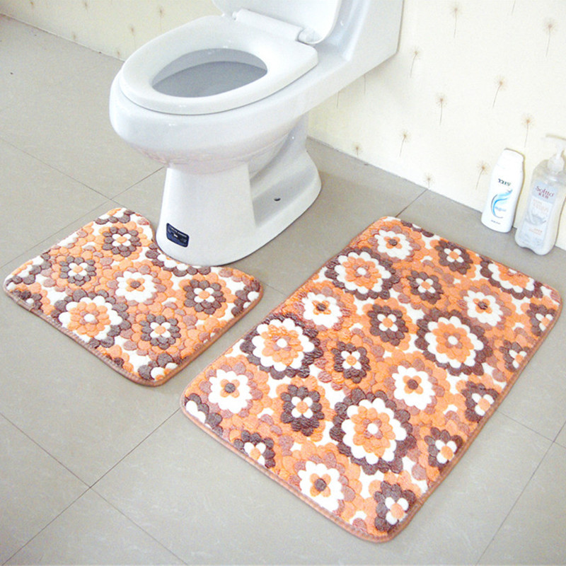 En stock grueso coral vellón Baño de dos piezas de baño antideslizante alfombra de baño alfombra de piso puerta mat