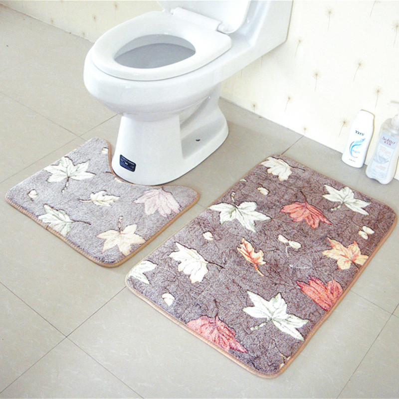 En stock grueso coral vellón Baño de dos piezas de baño antideslizante alfombra de baño alfombra de piso puerta mat