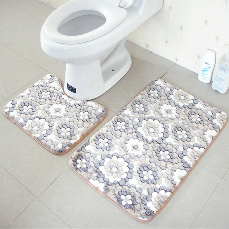 En stock grueso coral vellón Baño de dos piezas de baño antideslizante alfombra de baño alfombra de piso puerta mat