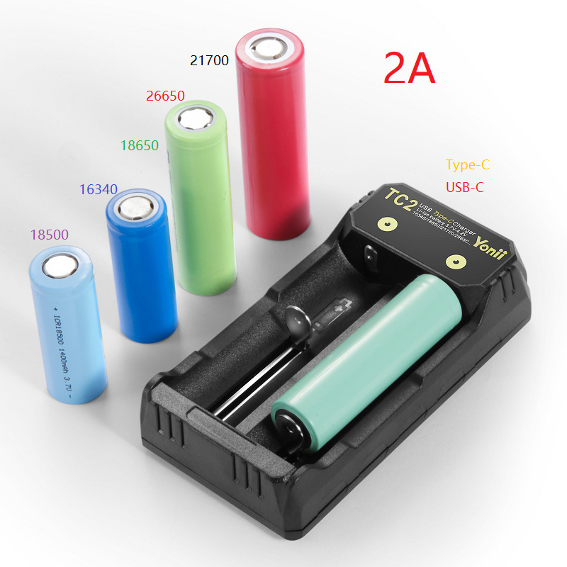 Yonii Tc2 Typec18650 Lithium Battery Charger 26650 Dual Slot Flashlight 21700 Charger 2A
