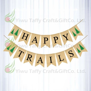 baby shower派对装饰串旗宝宝拉花HAPPY TRAILS麻布燕尾旗