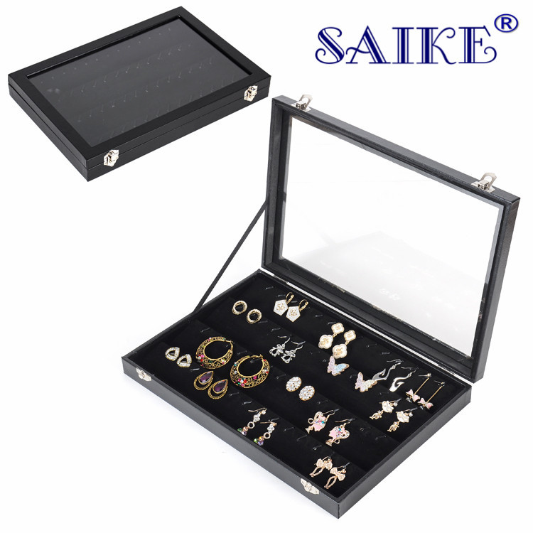 供应55对梯形耳钉展示盘有盖耳环展示箱首饰展示盒首饰品