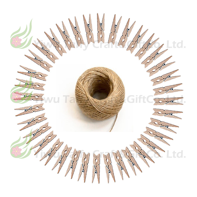 幼儿园手工复古DIY装饰 50m3股2mm麻绳 3.5*0.7CM 照片墙木夹