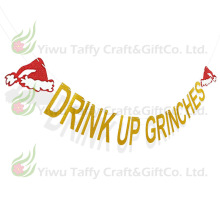 圣诞节派对装饰串旗圣诞帽DRINK UP GRINCHES闪粉拉花