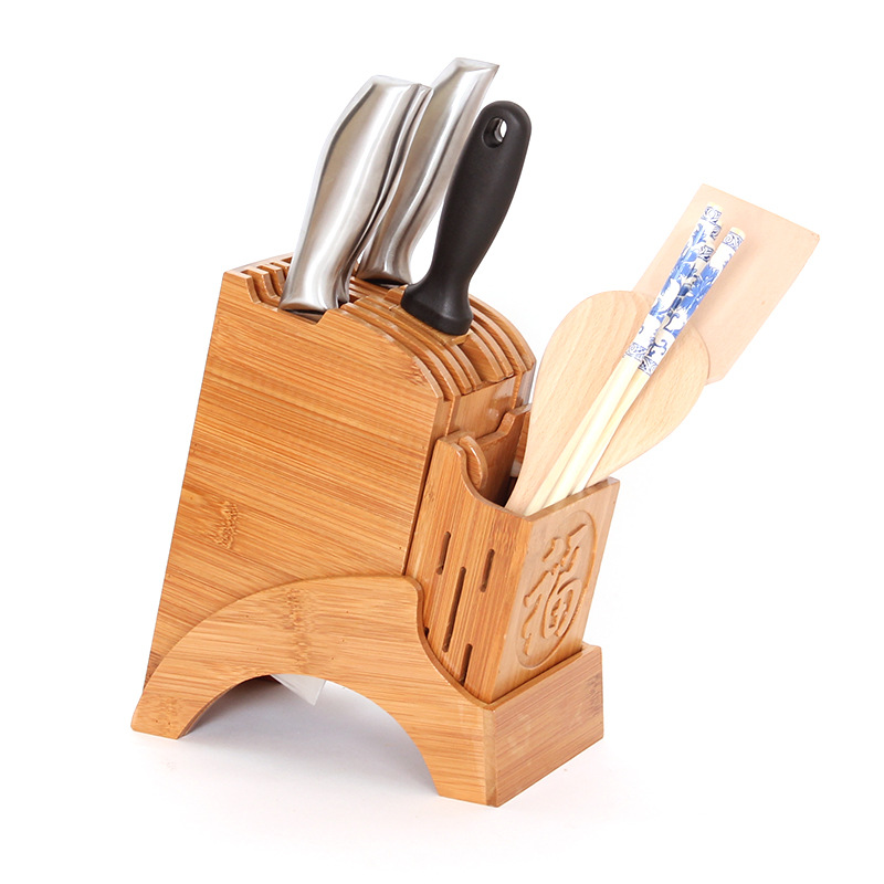 Suministro directo de fábrica de bambú multi-funcional cuchillo de cocina suministros cuchillo almacenamiento rack de almacenamiento al por mayor de una sola pieza de entrega