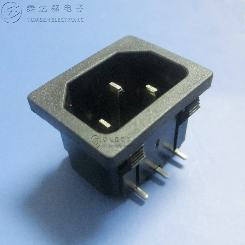 90度弯脚侧插品字AC母座10A250过认证铜脚品字AC电源插座DB-14-2P