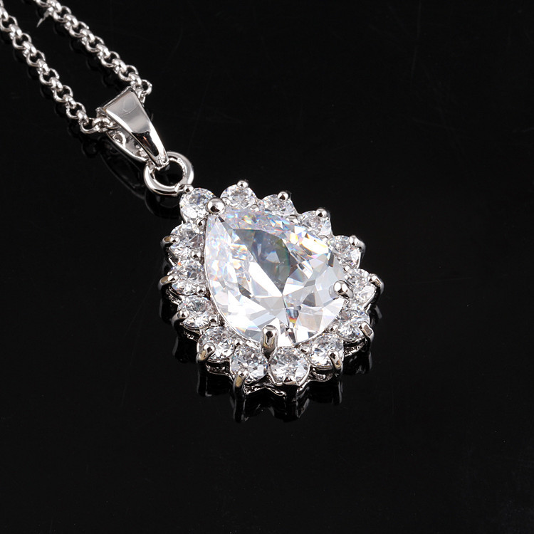 庆兴 欧美经典水滴锆石镶嵌项坠 优质锆石批发 跨境首饰 厂家直销
