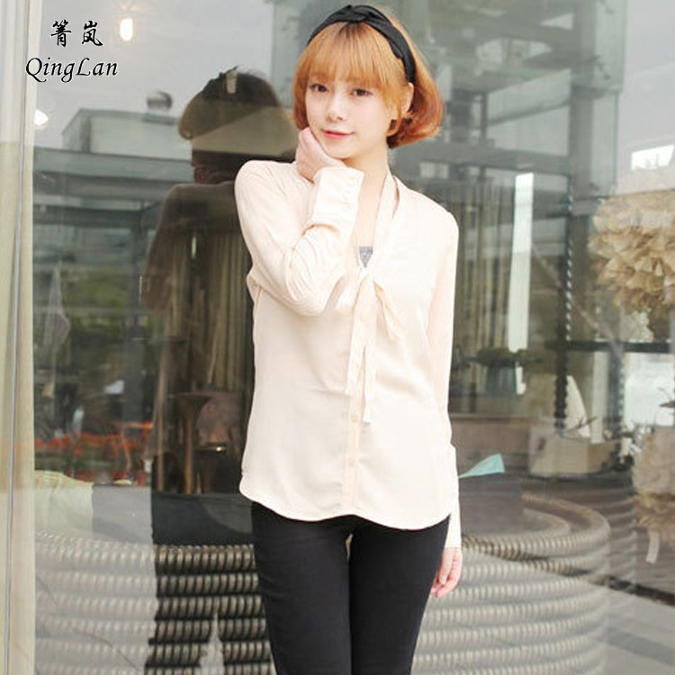 Spring and Summer Japanese Style Women's Clothing, Mori Girl Slim-Fit Chiffon Simple Sweet Long-Sleeve Women's Shirt, Direct Sales from the Manufacturer