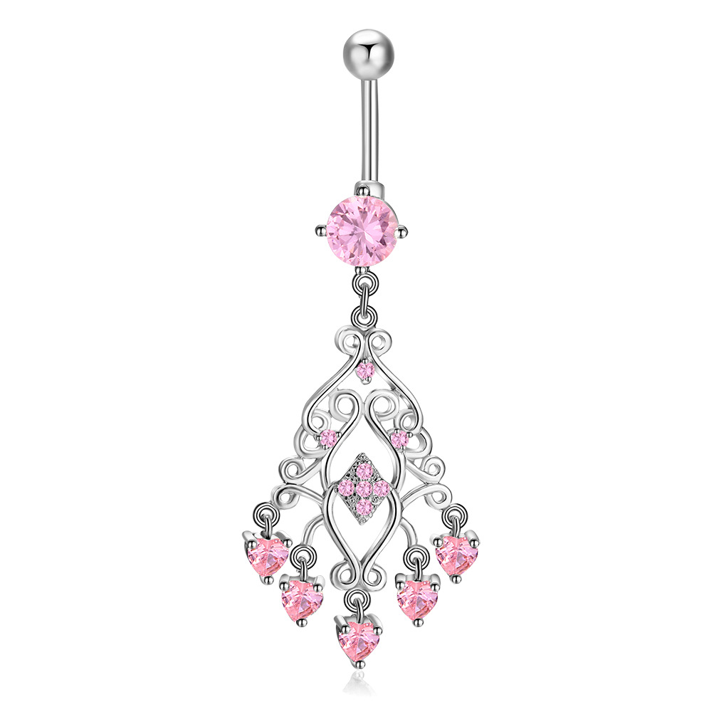 Yiwu Cross-border Factory Eco-friendly Electroplated Silver New Bohemian Style Diamond-shaped Tassel Long Navel Ring_voghion.com