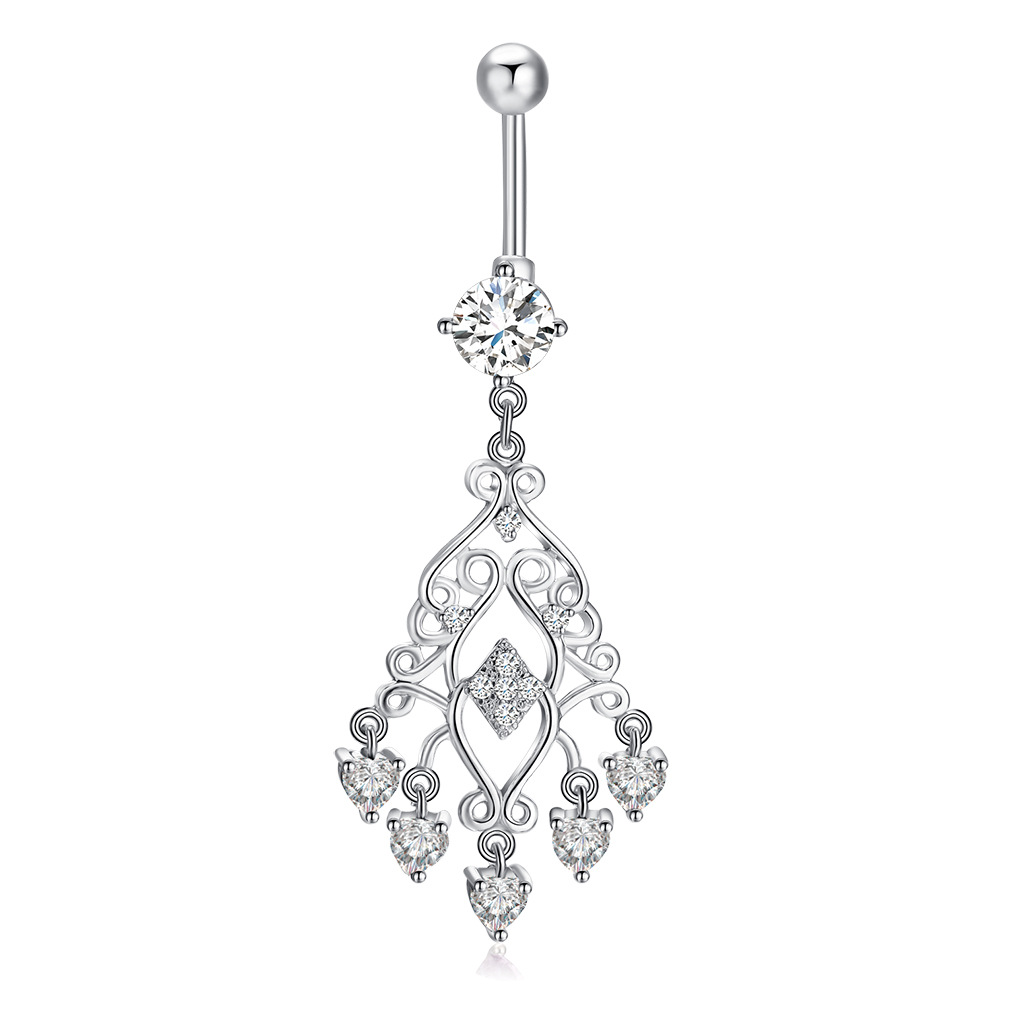 Yiwu Cross-border Factory Eco-friendly Electroplated Silver New Bohemian Style Diamond-shaped Tassel Long Navel Ring_voghion.com