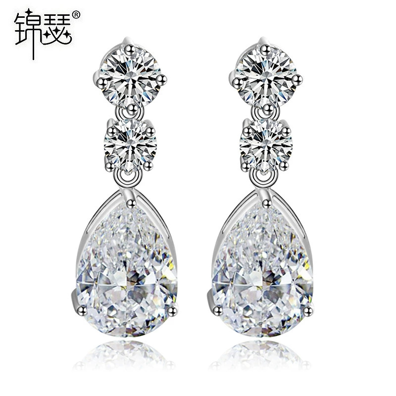 铜铜 Copper zirconium, серьги, кристаллические серьги для невесты, выпускной вечер, простой и элегантный дизайн, европейский стиль