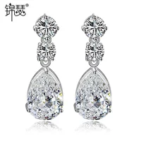 铜铜 Copper zirconium, серьги, кристаллические серьги для невесты, выпускной вечер, простой и элегантный дизайн, европейский стиль