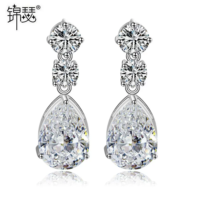 铜铜 Copper zirconium, серьги, кристаллические серьги для невесты, выпускной вечер, простой и элегантный дизайн, европейский стиль