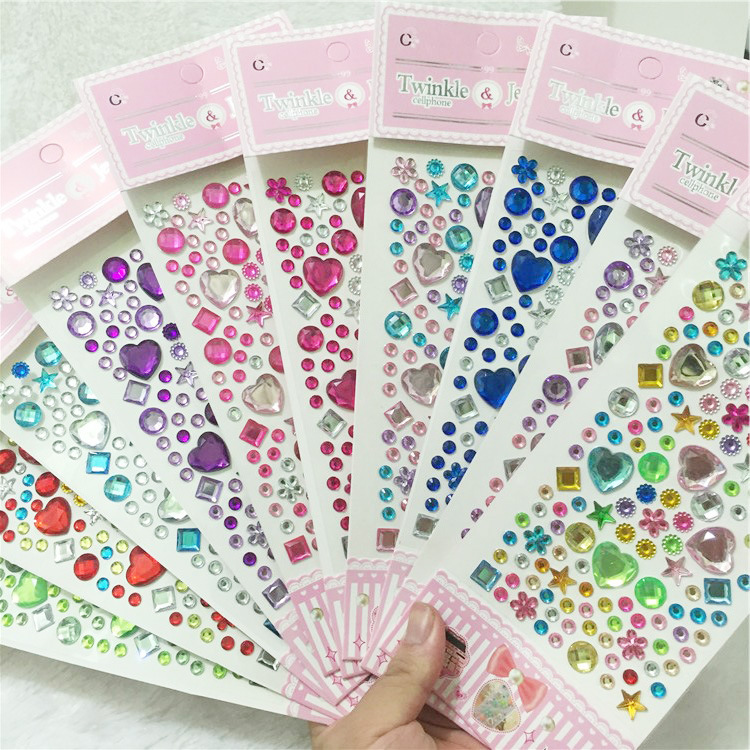 Children creative DIY love sticker Diamond mobile phone sticker decorative stickers Diamond acrylic diamond diary sticker, random 10 pieces