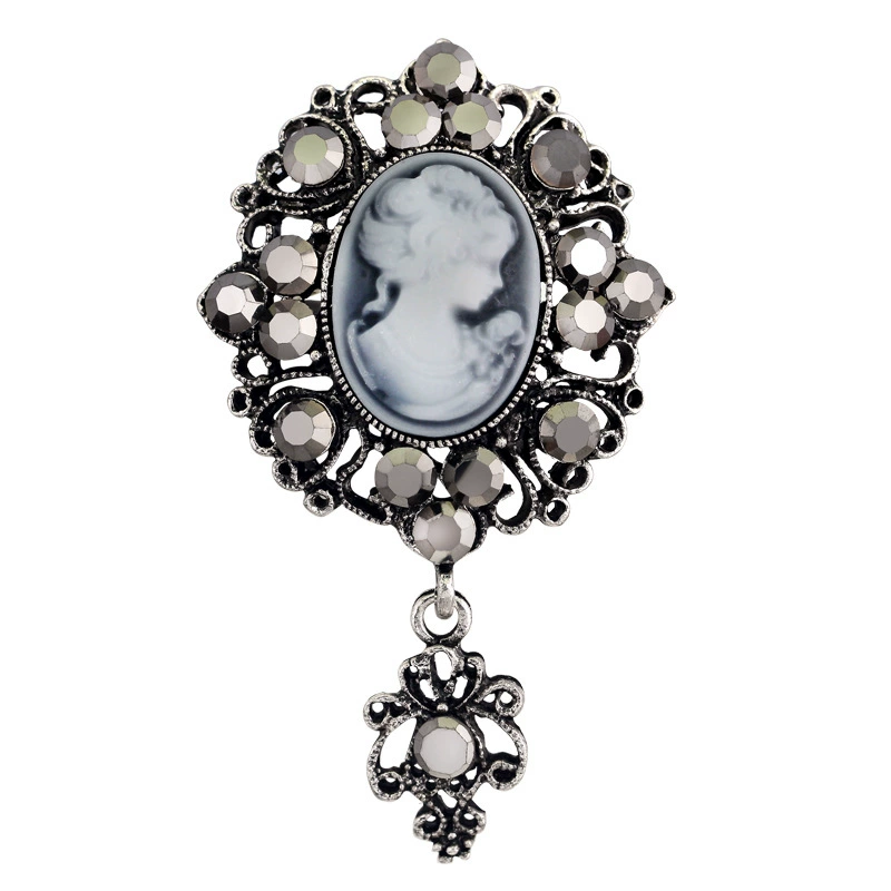 Accessory, retro brooch, metal human head, pin, European style, wholesale