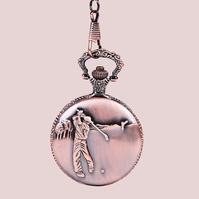 Classical European and American style golf embossed pocket watch manufacturers wholesale large thick chain nostalgic antique pocket watch 9043