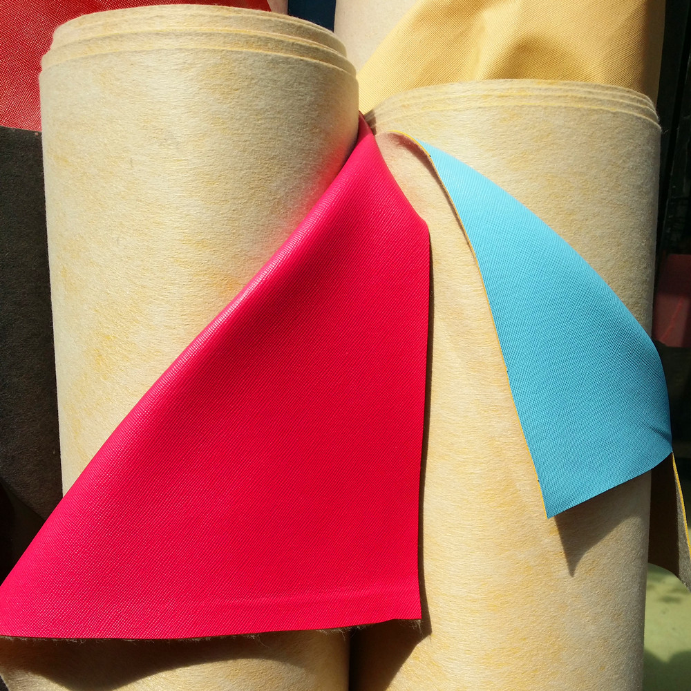 厂家热销1.2mm水刺布彩边多色 十字纹牙签纹pvc半PU人造革哑光