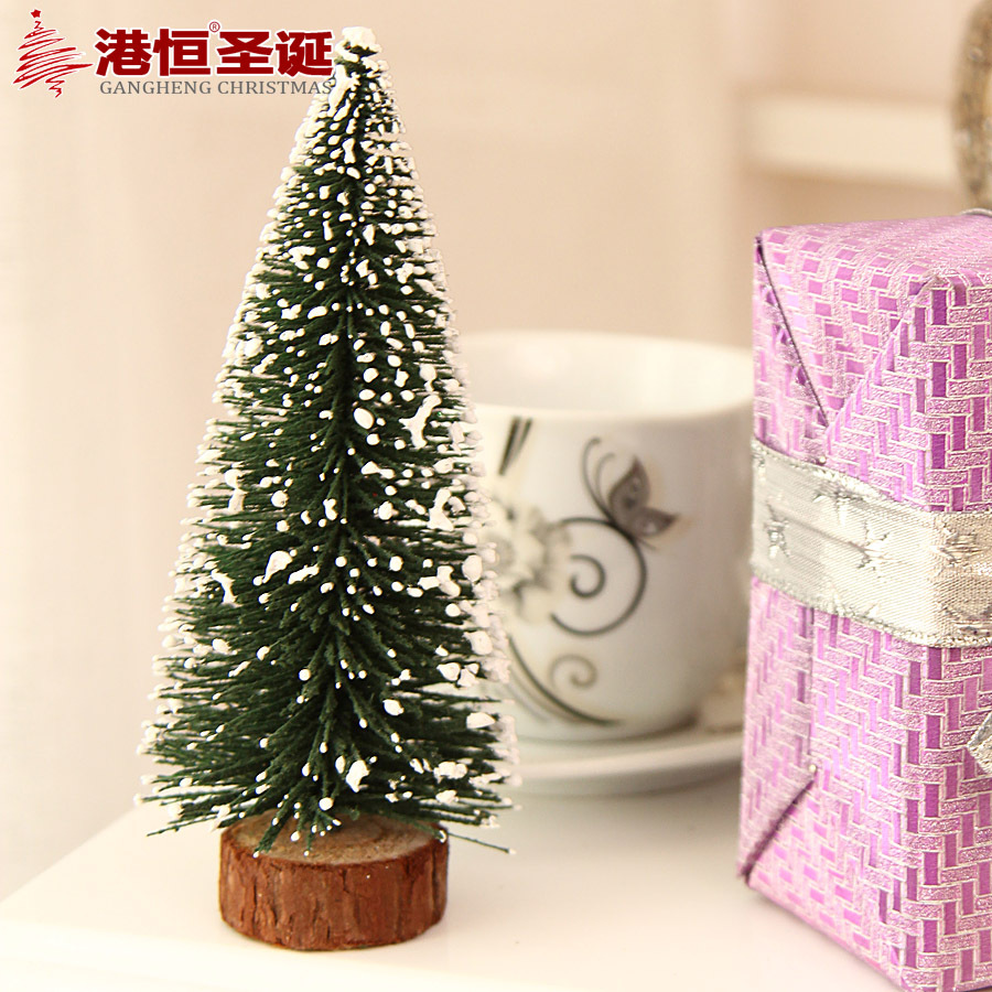 Decoraciones navideñas mini árbol de Navidad con nieve aguja de pino flocado pequeño árbol de Navidad decoración de escritorio regalo