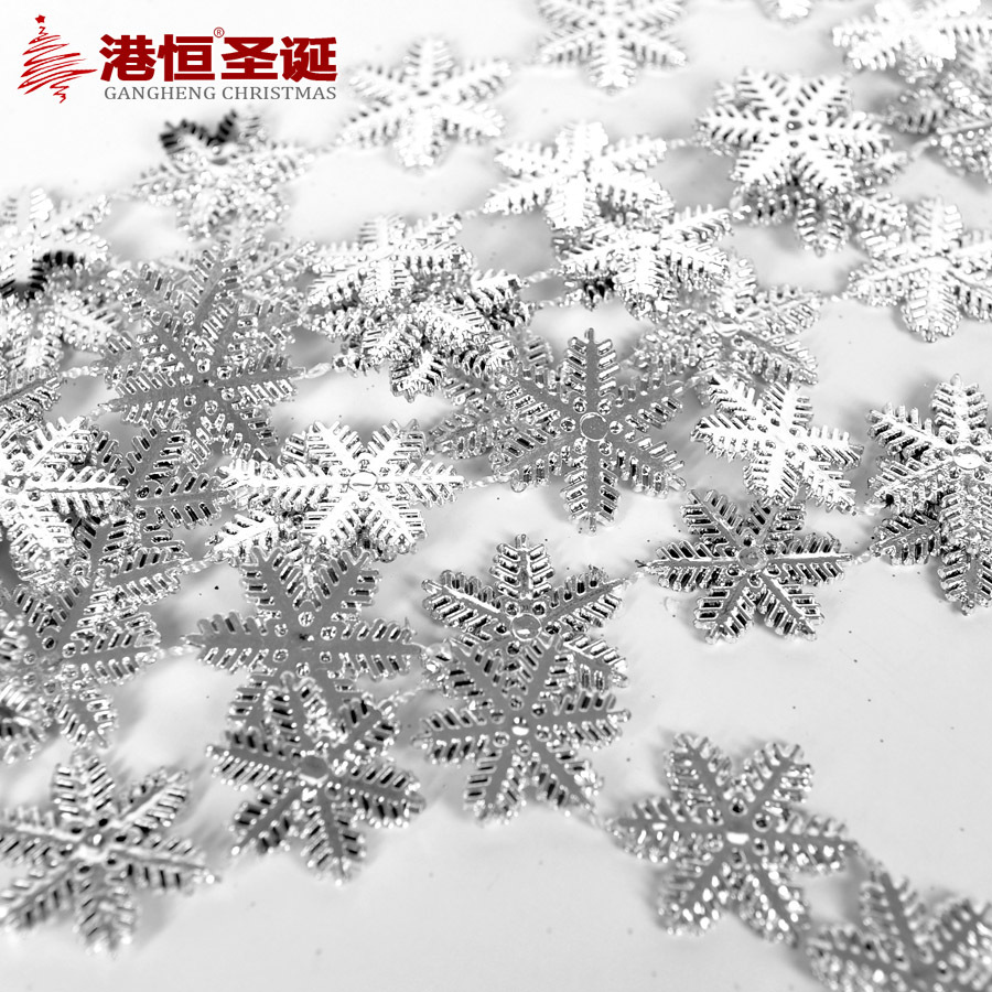 2 M Cadena de cadena de plata del copo de nieve de Navidad adornos del árbol de Navidad cadena tridimensional del copo de nieve decoraciones colgantes de Navidad