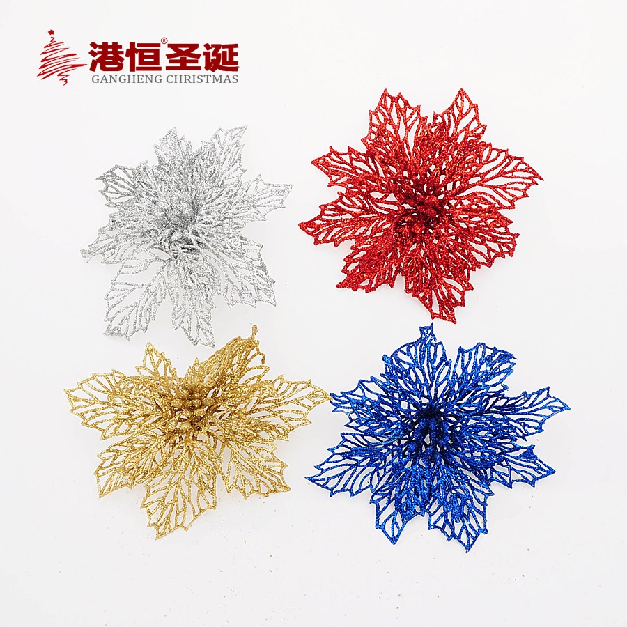 Hong Kong Heng árbol de Navidad decoraciones 14cm pegajoso Rosa hueco lentejuelas Flor de Navidad multi-color opcional 10g