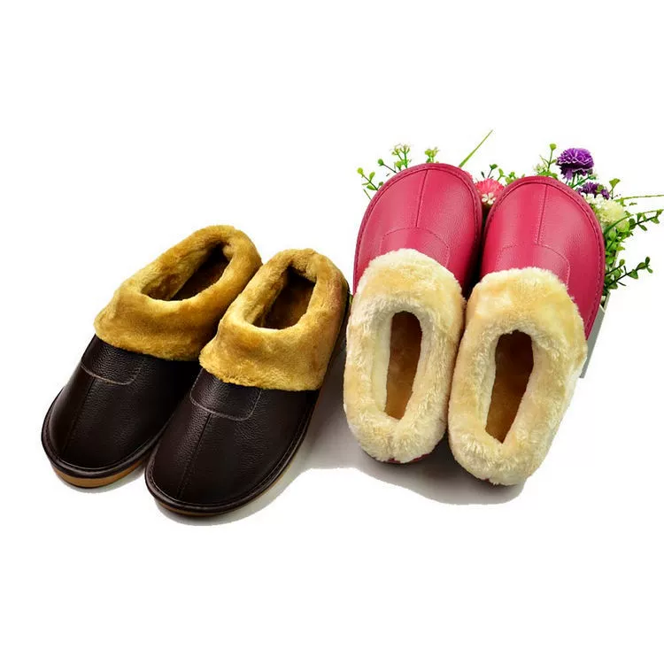 Парные домашние тапочки из натуральной кожи Haining, тапочки-полсумки на каблуке, мужские и женские хлопковые тапочки, зимние напольные Нескользящие тапочки оптом