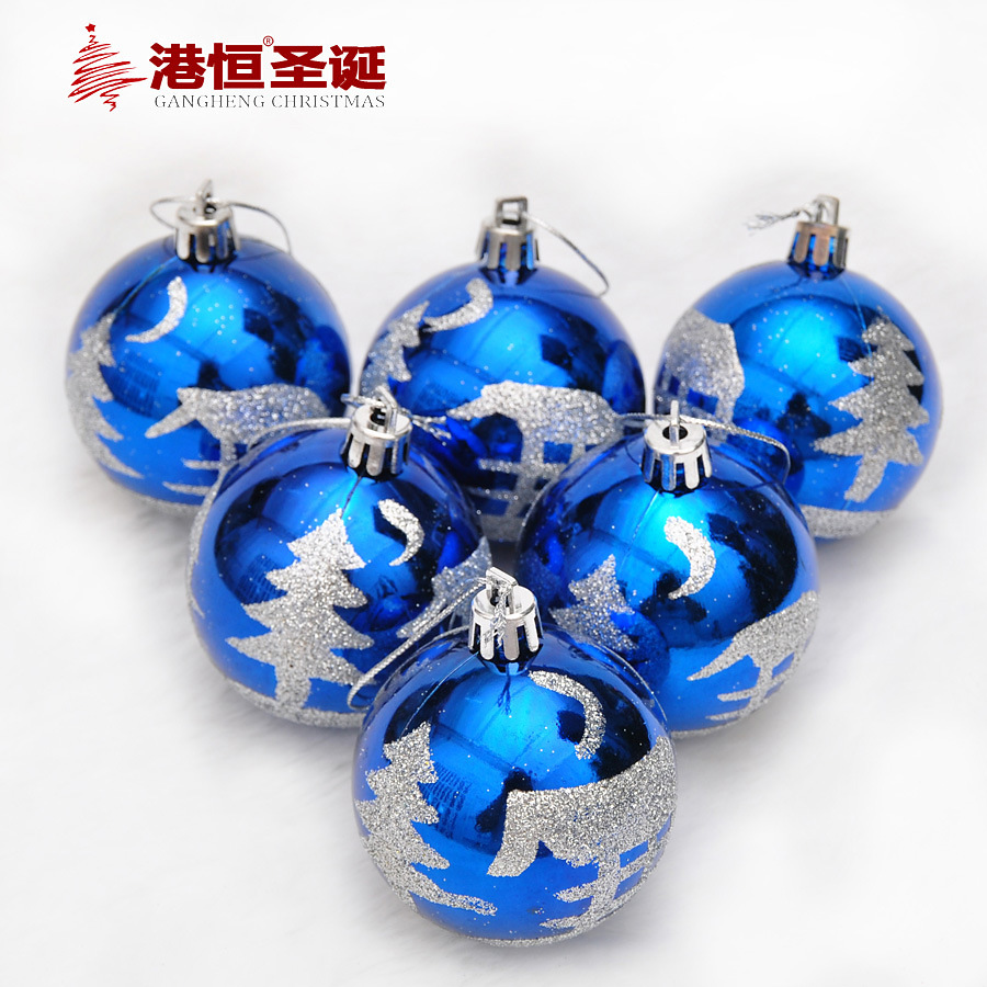 Bola de Navidad de plástico de 6cm 6 piezas árbol de Navidad bola decorativa caja brillante casa árbol patrón pintado BOLA DE Navidad