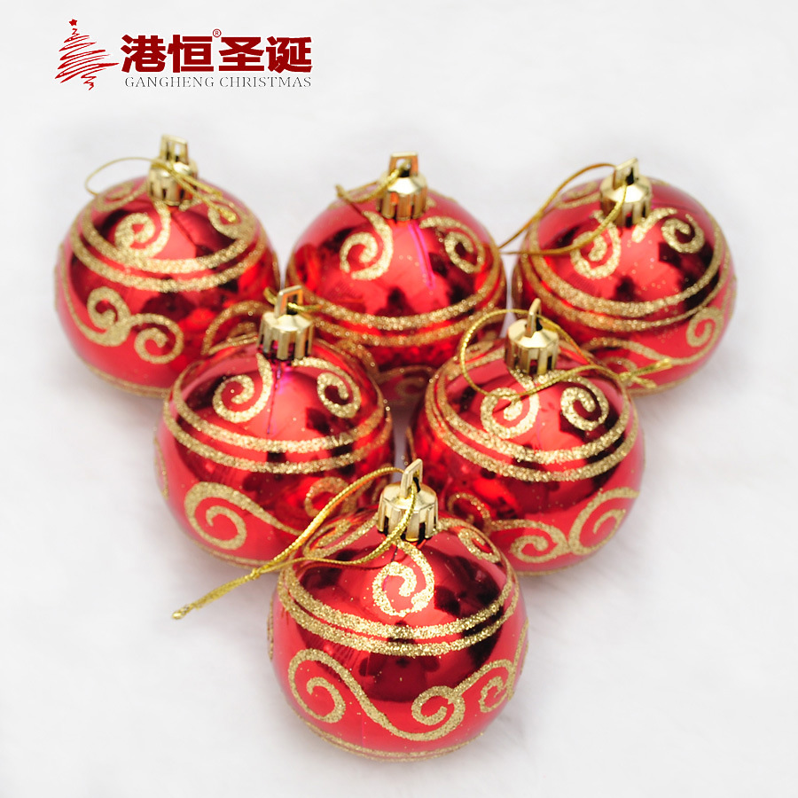 Bolas de Navidad de plástico PVC, paquete de 6, suministros de decoración para fiestas de árbol de Navidad, adornos colgantes pintados, bolas colgantes, decoraciones colgantes, venta al por mayor.